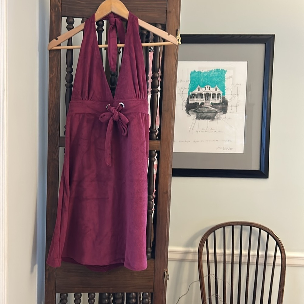 Halter Towel Terry Cloth Dress NEW Muted Burgundy Fits Medium 36C Resort Coverup - Picture 4 of 11